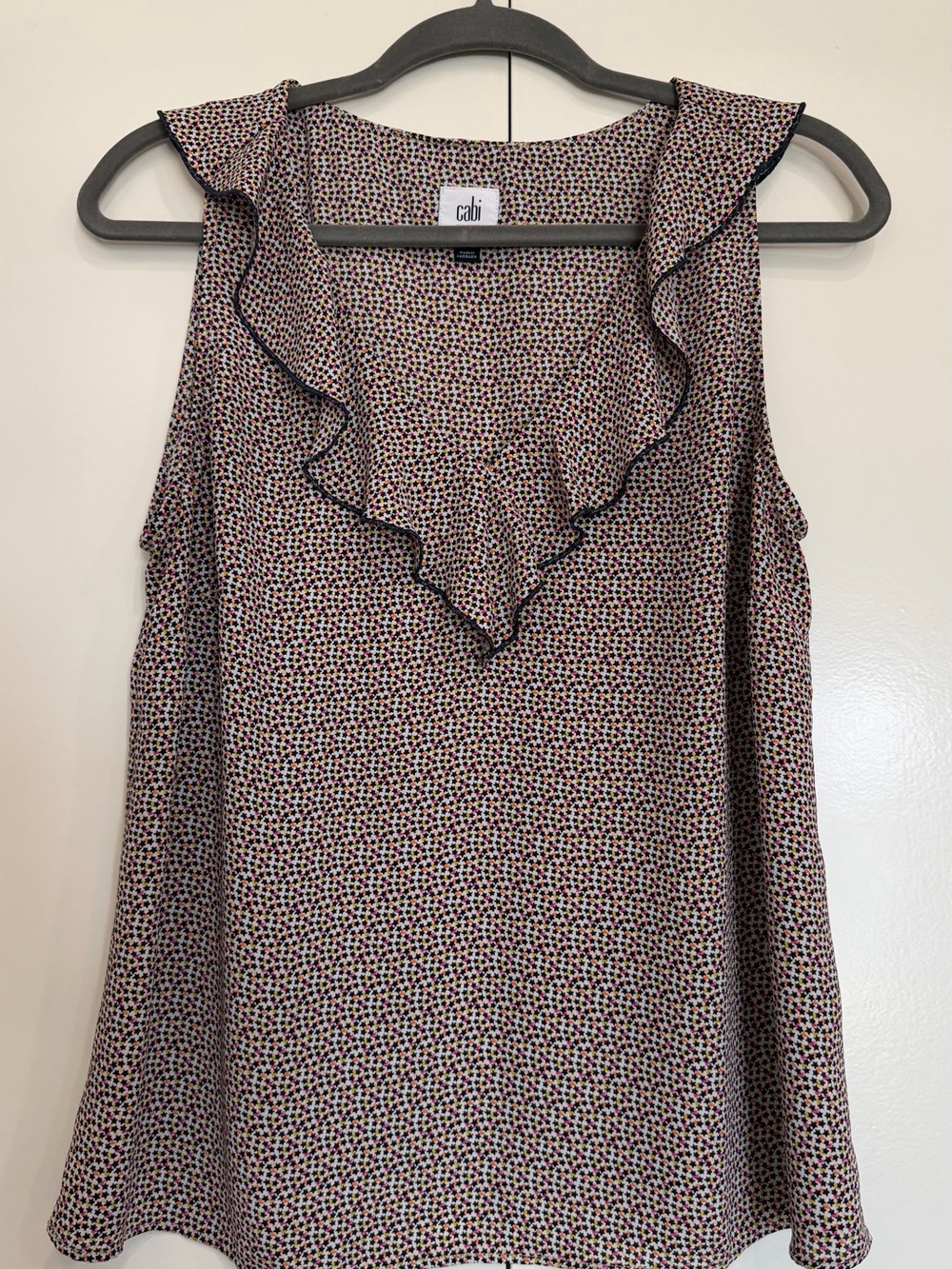 CAbi Black Mini Star Ruffle V-Neck Sleeveless Blouse size M